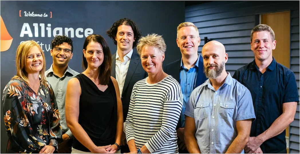 Our leadership and management team: Kristie Davis (Project Management), Naser Soueid (Project Management), Andrea Stickland (Legal & Finance), Levi Cameron (Tech Lead & Director), Sarah Peeke (Account Management), Ben Stickland (Founder & CEO), David Coates (CTO), Alex Green (General Manager)